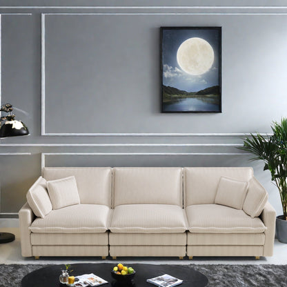 Divano classico moderno in velluto a coste 103 a 4 posti - Seduta profonda, con 4 cuscini per soggiorno