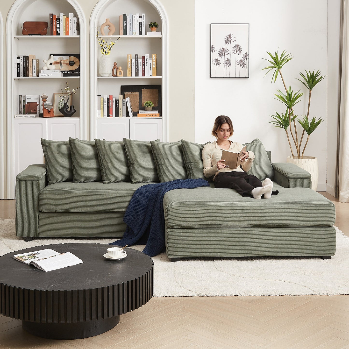 Divano a L in velluto a coste oversize da 104 pollici con chaise longue