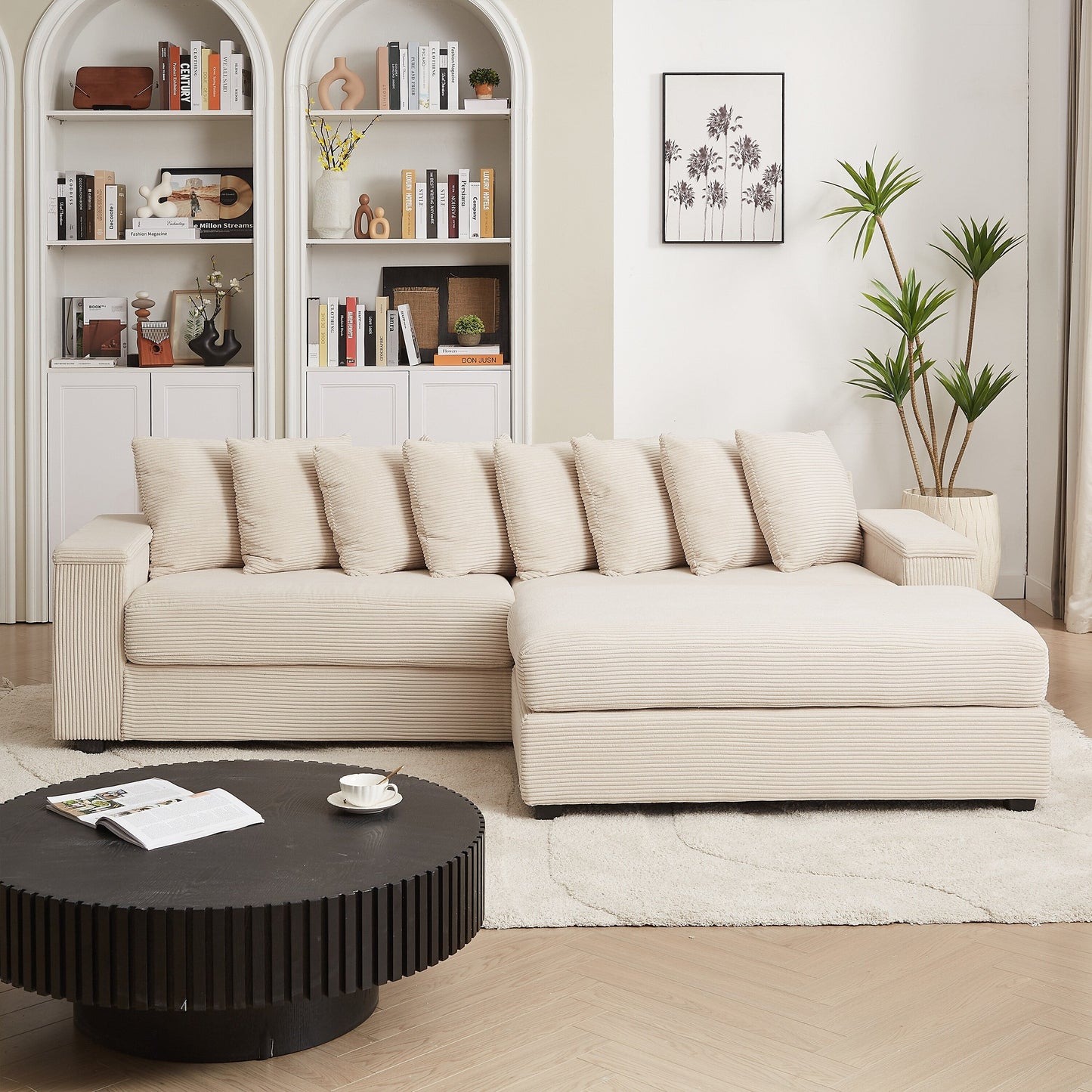 Divano a L in velluto a coste oversize da 104 pollici con chaise longue