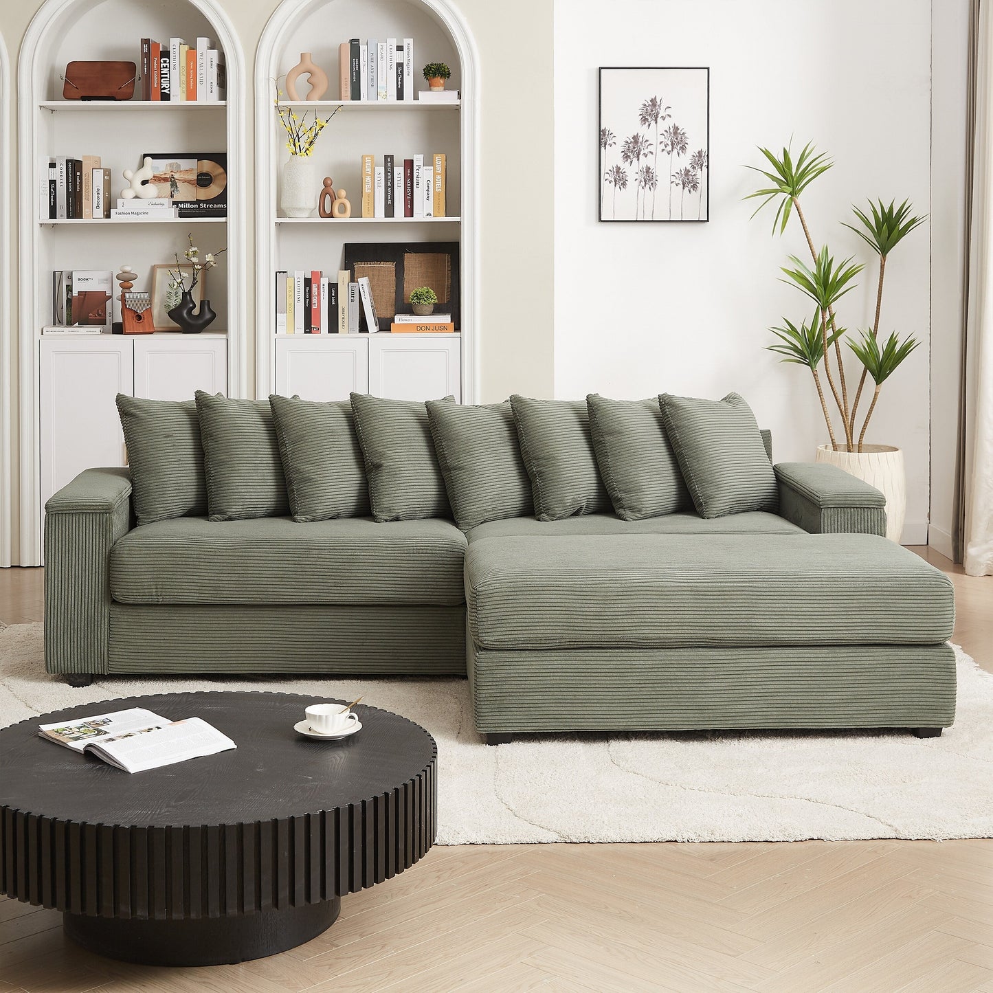 Divano a L in velluto a coste oversize da 104 pollici con chaise longue