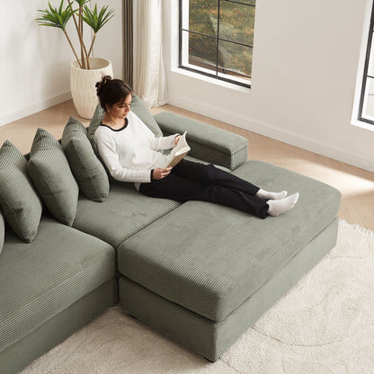 Divano a L in velluto a coste oversize da 104 pollici con chaise longue