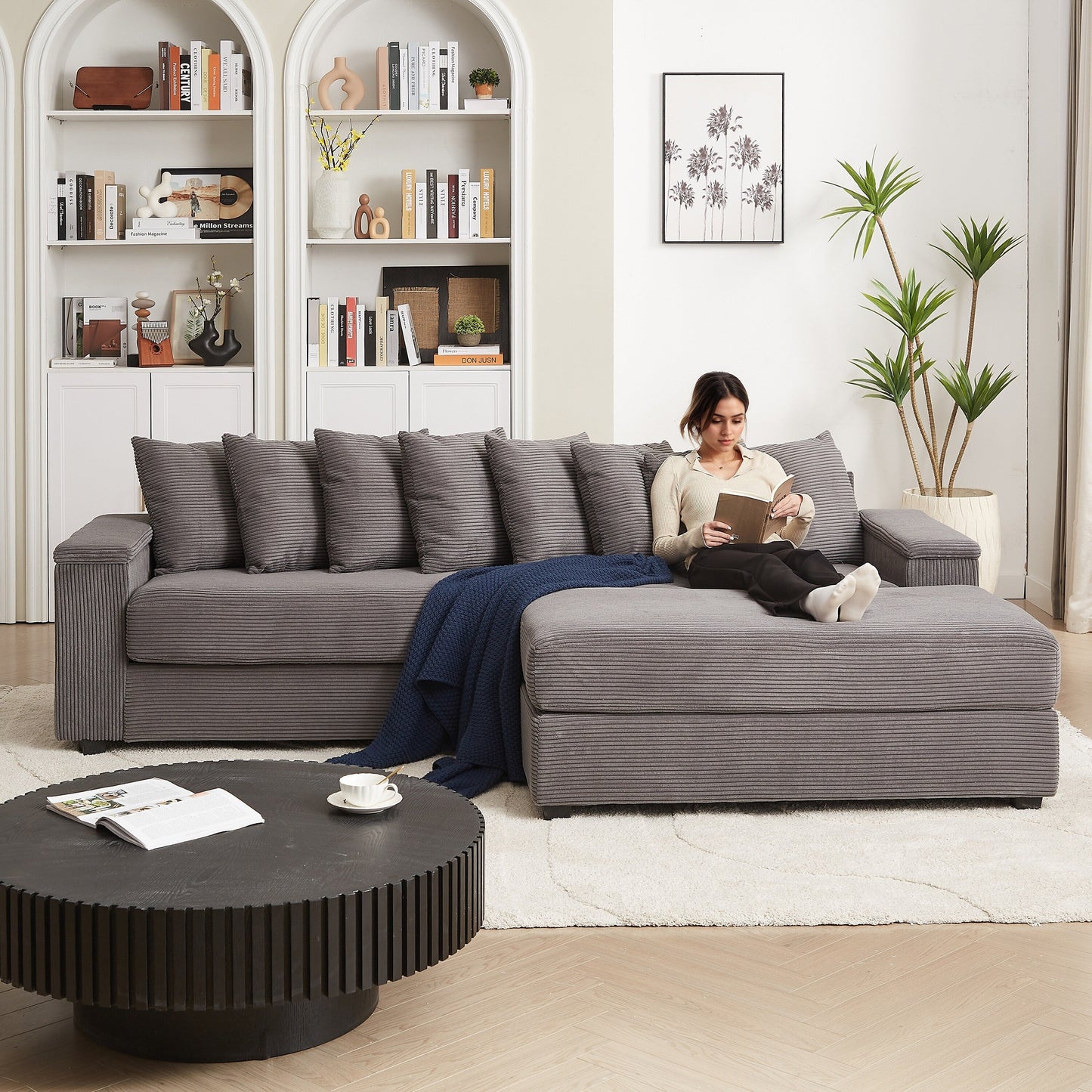 Divano a L in velluto a coste oversize da 104 pollici con chaise longue