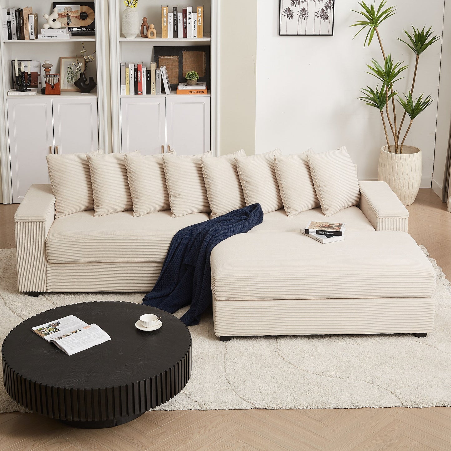 Divano a L in velluto a coste oversize da 104 pollici con chaise longue