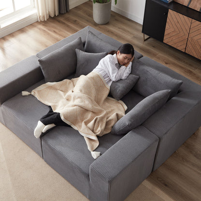 Divano componibile modulare a forma di L in velluto a coste da 104 pollici, set di divani da pavimento, divano compresso imbottito in schiuma, combinazione libera di 4 pezzi