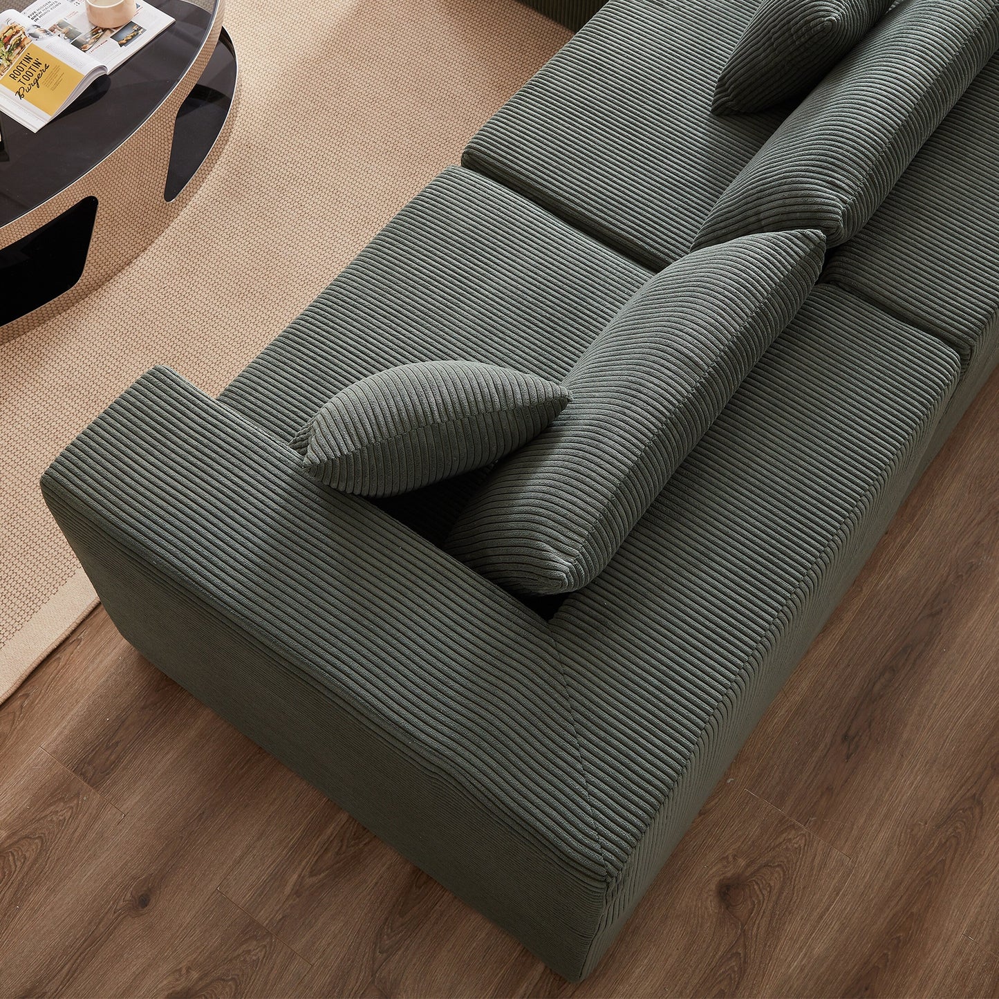 Divano componibile modulare a forma di L in velluto a coste da 104 pollici, set di divani da pavimento, divano compresso imbottito in schiuma, combinazione libera di 4 pezzi