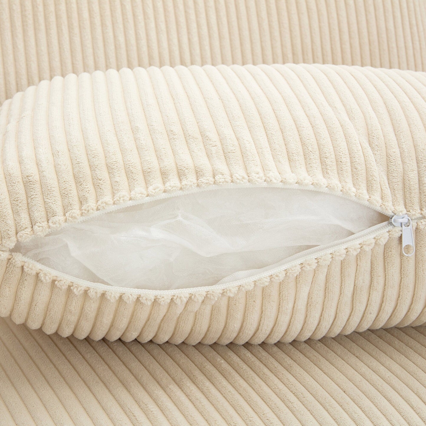 Divano a 3 posti imbottito in velluto a coste 105 con cuscini posteriori rimovibili e 5 cuscini per soggiorno