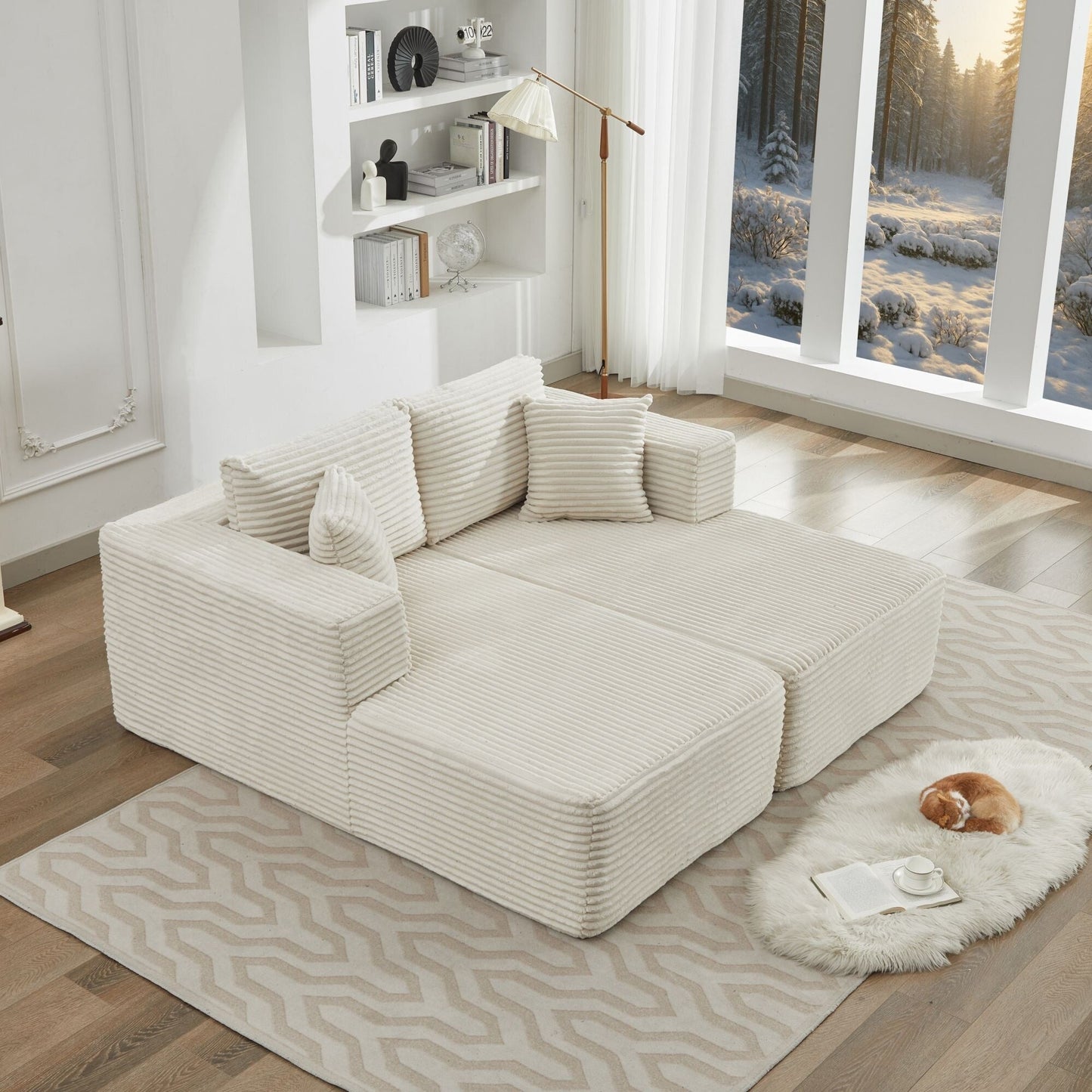 Divano componibile 106 Cloud con doppia chaise longue, divano modulare moderno con seduta profonda per soggiorno, non richiede montaggio