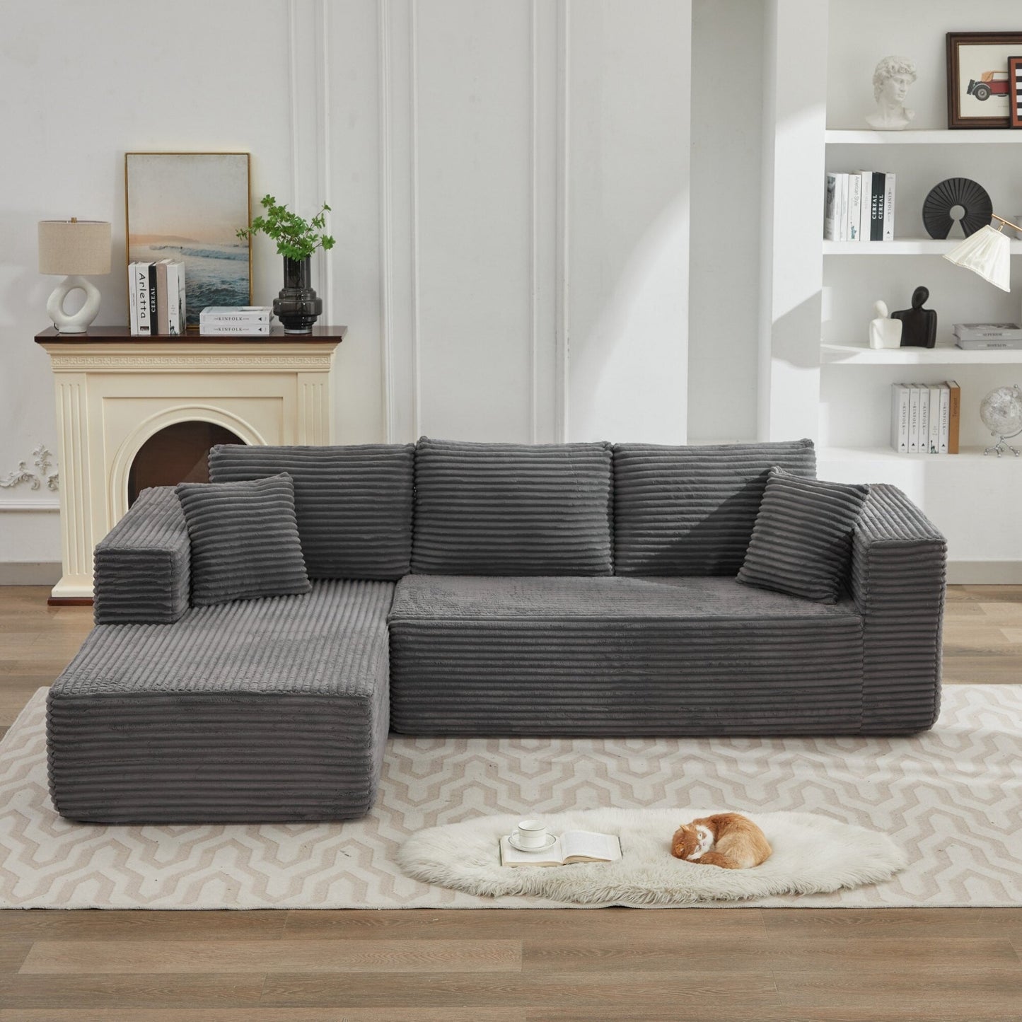 Divano componibile 106 Cloud a forma di L con chaise longue rivolta a sinistra, divano modulare moderno con seduta profonda per soggiorno, non richiede montaggio