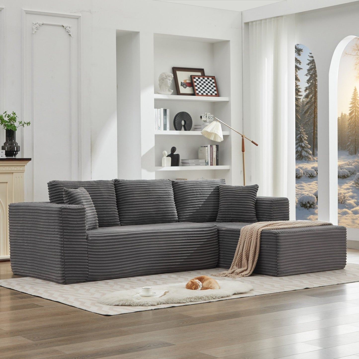 Divano componibile 106 Cloud a forma di L con chaise longue rivolta a destra, divano modulare moderno con seduta profonda per soggiorno, non richiede montaggio