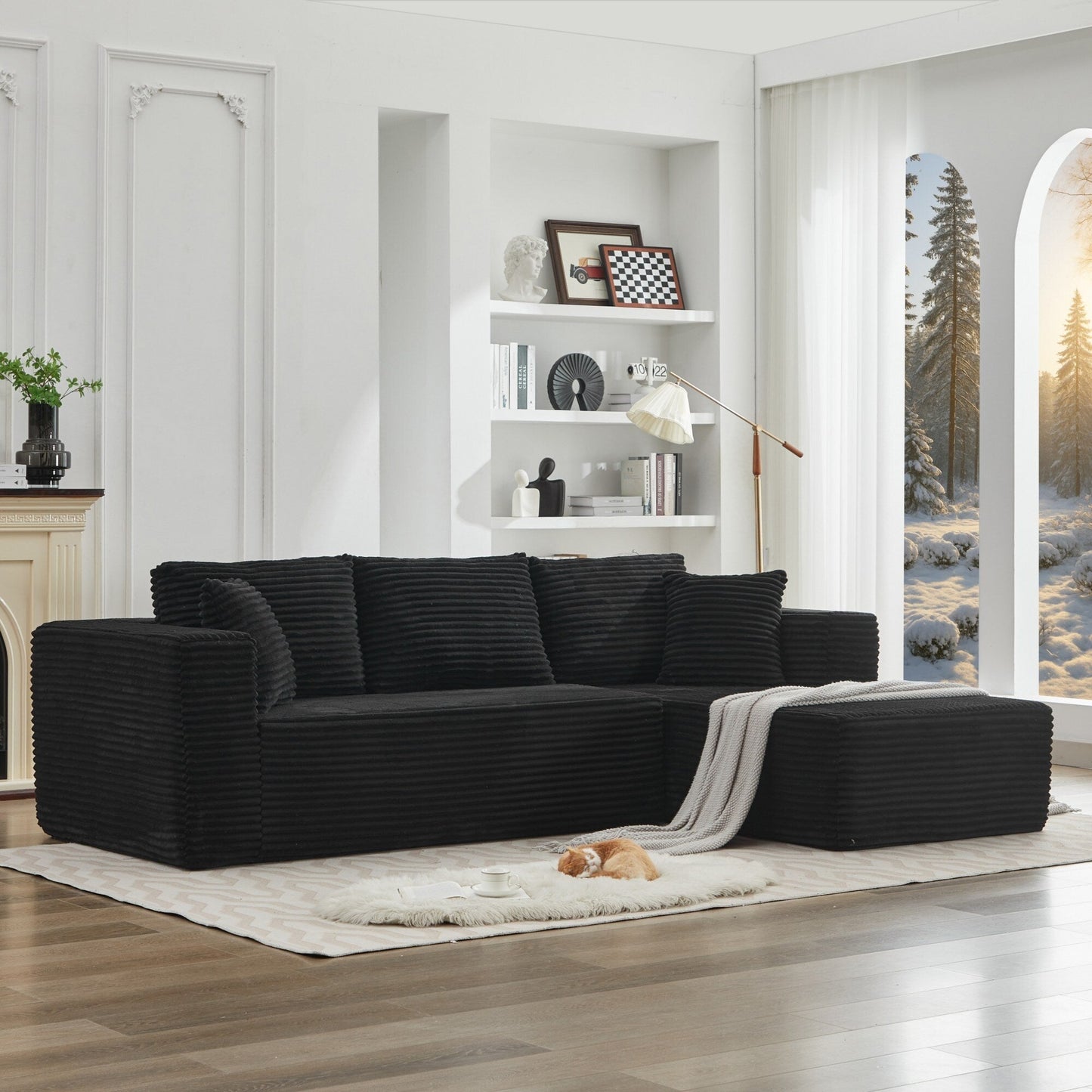 Divano componibile 106 Cloud a forma di L con chaise longue rivolta a destra, divano modulare moderno con seduta profonda per soggiorno, non richiede montaggio