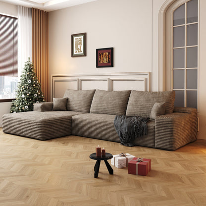 Divano componibile modulare in velluto a coste da 107 pollici con chaise longue e seduta profonda per soggiorno, camera da letto