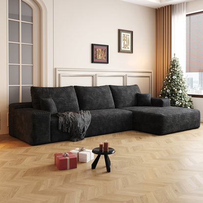 Divano componibile modulare in velluto a coste da 107 pollici con chaise longue e seduta profonda per soggiorno, camera da letto