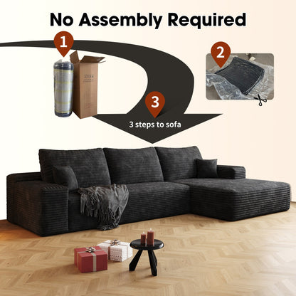 Divano componibile modulare in velluto a coste da 107 pollici con chaise longue e seduta profonda per soggiorno, camera da letto