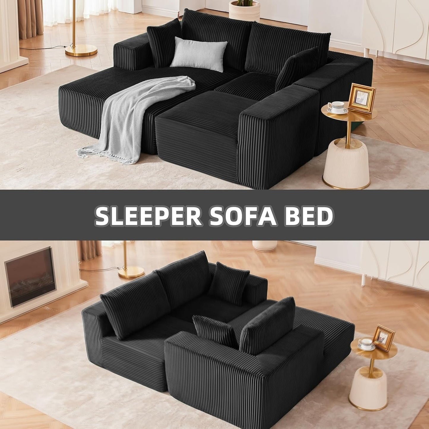 Divano componibile modulare 108 Cloud - Divano a L con seduta profonda e chaise longue, divano imbottito per soggiorno e camera da letto