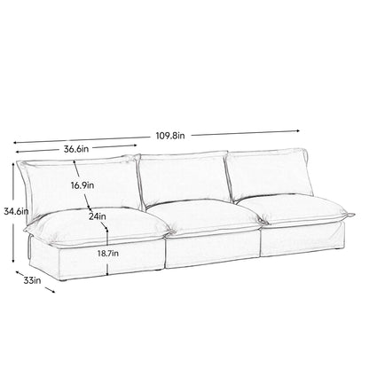 Divano a 3 posti senza braccioli in ciniglia 109.8 per soggiorno e camera da letto