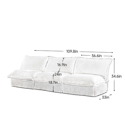 Divano a 3 posti senza braccioli in velluto a coste 109.8 per soggiorno e camera da letto