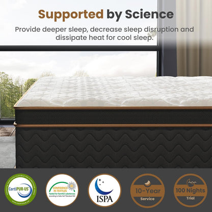 10 materassi Full Plush con molle insacchettate e memory foam in gel, senza fibra di vetro, isolamento del movimento, supporto dei bordi, materasso in una scatola