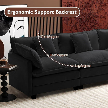 Divano componibile a forma di L 111.4 con pouf - Divano in ciniglia a 4 posti per soggiorno