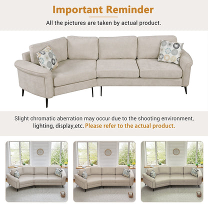 Divano 111 a 3 posti, divano curvo in ciniglia con 2 cuscini stampati, divano moderno imbottito per soggiorno