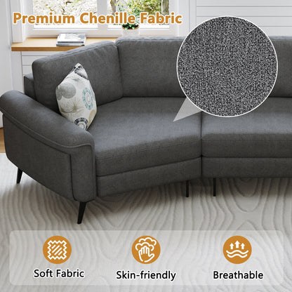 Divano 111 a 3 posti, divano curvo in ciniglia con 2 cuscini stampati, divano moderno imbottito per soggiorno