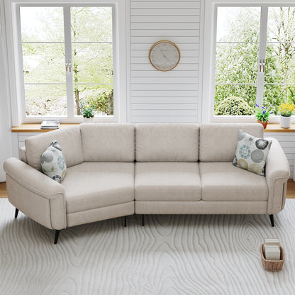 Divano 111 a 3 posti, divano curvo in ciniglia con 2 cuscini stampati, divano moderno imbottito per soggiorno