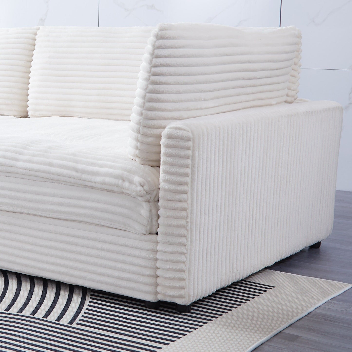 Divano in velluto a coste nero da 112 pollici: due cuscini, quattro schienali, per un nuovo stile per la zona relax del soggiorno