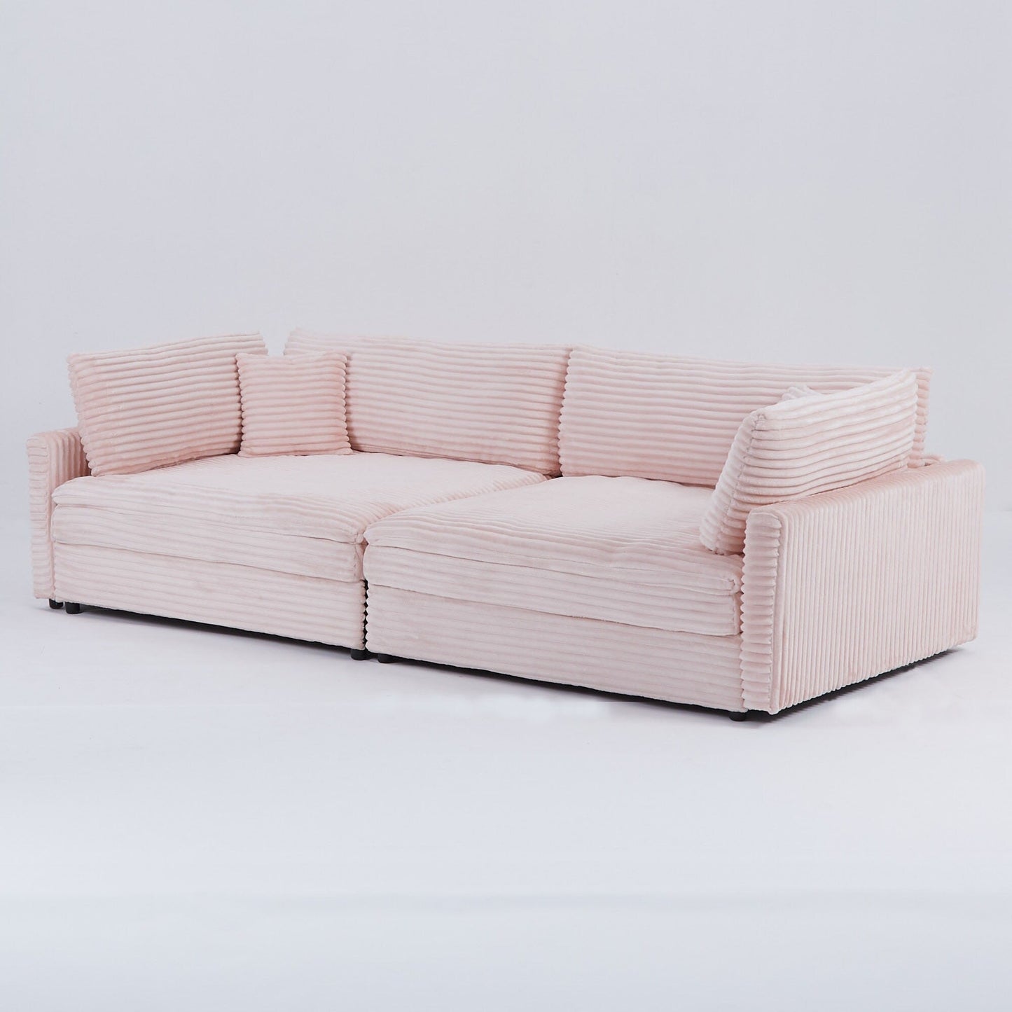 Divano in velluto a coste nero da 112 pollici: due cuscini, quattro schienali, per un nuovo stile per la zona relax del soggiorno