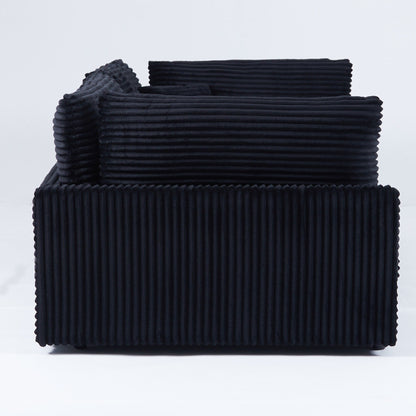 Divano in velluto a coste nero da 112 pollici: due cuscini, quattro schienali, per un nuovo stile per la zona relax del soggiorno