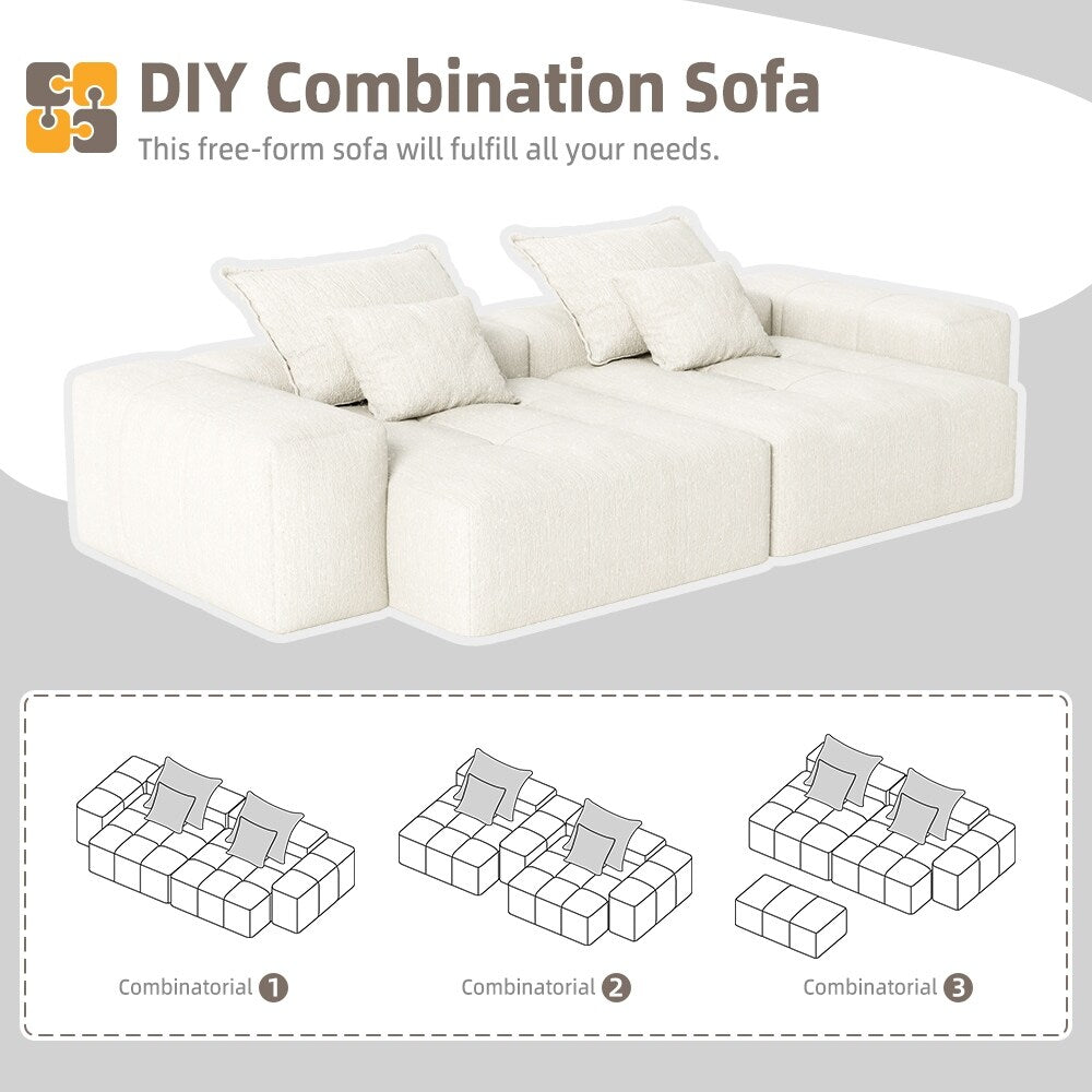 Divano modulare a 4 posti in ciniglia da 113,39 pollici, design trapuntato scintillante, base antiscivolo