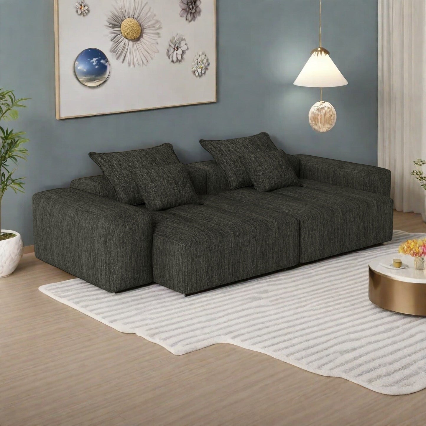 Divano modulare a 4 posti in ciniglia da 113,39 pollici, design trapuntato scintillante, base antiscivolo