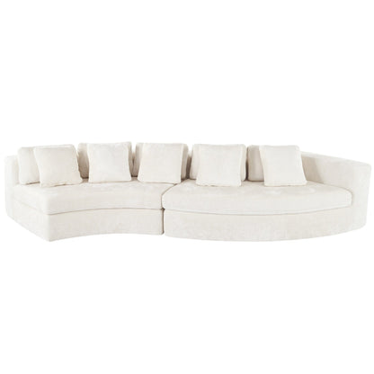 Divano modulare in schiuma pura 115.7, set da 2 pezzi con 5 cuscini, 4 posti, tessuto jacquard ciniglia, design curvo