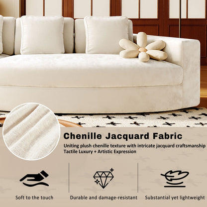 Divano modulare in schiuma pura 115.7, set da 2 pezzi con 5 cuscini, 4 posti, tessuto jacquard ciniglia, design curvo