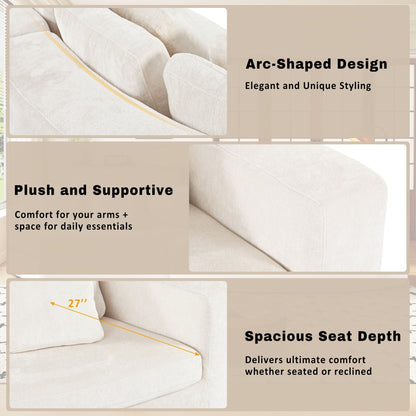 Divano modulare in schiuma pura 115.7, set da 2 pezzi con 5 cuscini, 4 posti, tessuto jacquard ciniglia, design curvo