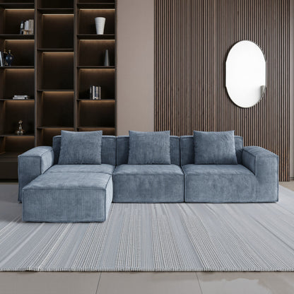 Divano letto modulare da 118 pollici convertibile a 3 posti con poggiapiedi in velluto a coste grigio