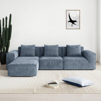 Divano letto modulare da 118 pollici convertibile a 3 posti con poggiapiedi in velluto a coste grigio