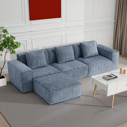 Divano letto modulare da 118 pollici convertibile a 3 posti con poggiapiedi in velluto a coste grigio