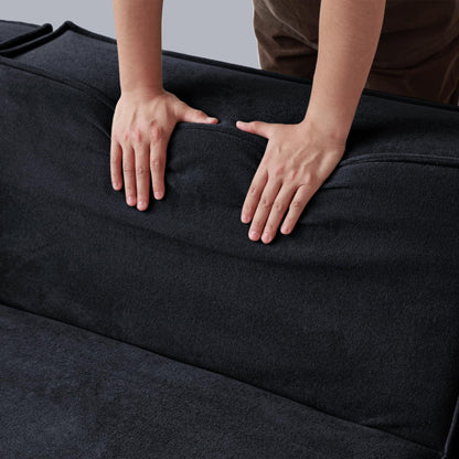 Divano componibile modulare 118 con rivestimento in tessuto mobile e 3 cuscini, comodo divano in velluto a coste a 3 posti