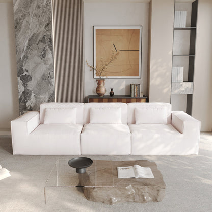 Divano componibile modulare 118 con rivestimento in tessuto mobile e 3 cuscini, comodo divano in velluto a coste a 3 posti