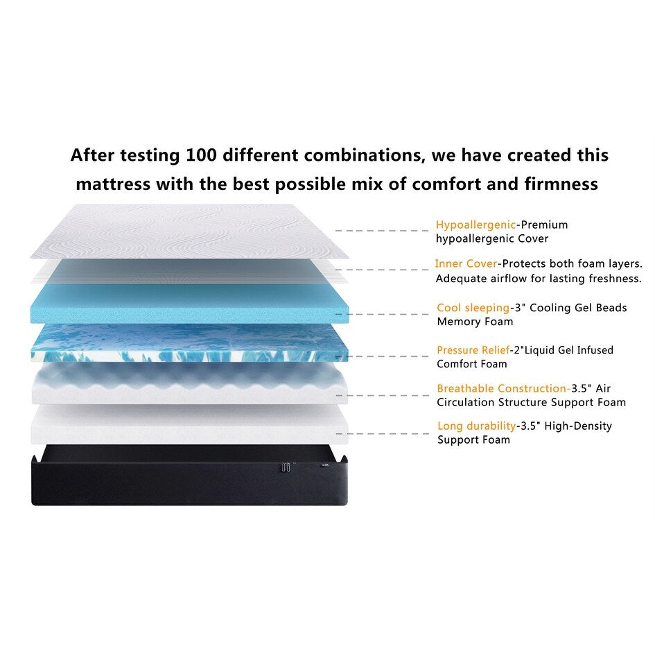 Materasso in memory foam gel da 12 pollici (singolo) - Materasso rinfrescante morbido medio