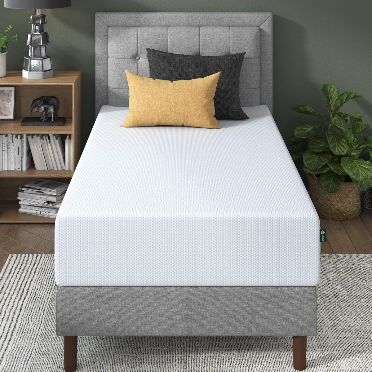 Materasso in memory foam con gel rinfrescante al tè verde da 12 pollici, senza fibra di vetro, schiuma di gel rinfrescante, allevia la pressione, letto in scatola, singolo