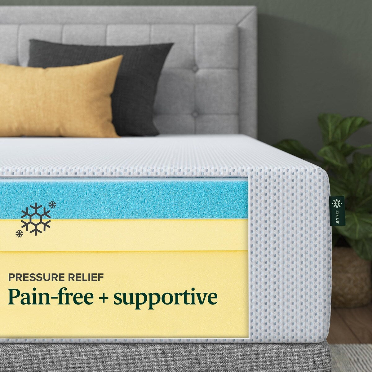 Materasso in memory foam con gel rinfrescante al tè verde da 12 pollici, senza fibra di vetro, schiuma di gel rinfrescante, allevia la pressione, letto in scatola, singolo