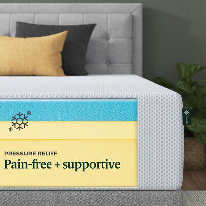 Materasso in memory foam con gel rinfrescante al tè verde da 12 pollici, senza fibra di vetro, schiuma di gel rinfrescante, allevia la pressione, letto in scatola, singolo