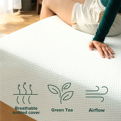 Materasso in memory foam al tè verde da 12 pollici, senza fibra di vetro, supporto sagomato personalizzato brevettato, base in schiuma robusta, letto in scatola, king size