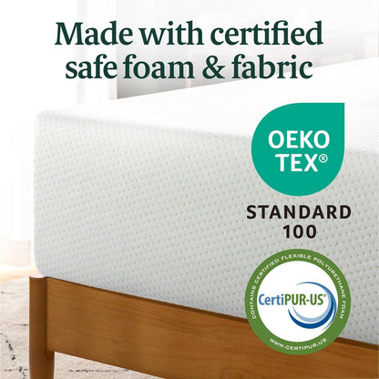 Materasso in memory foam al tè verde da 12 pollici, senza fibra di vetro, supporto sagomato personalizzato brevettato, base in schiuma robusta, letto in scatola, king size