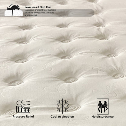 Materasso ibrido a molle insacchettate più pesante, con parte superiore a cuscino medio-rigida da 12 pollici, isolamento del movimento con supporto durevole, letto in una scatola