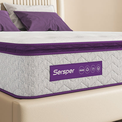 Materasso ibrido in memory foam da 12 pollici per letto matrimoniale e king size - Molle interne insacchettate a 5 zone, isolamento del movimento