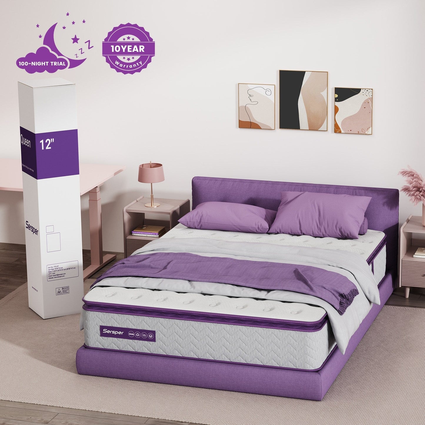 Materasso ibrido in memory foam da 12 pollici per letto matrimoniale e king size - Molle interne insacchettate a 5 zone, isolamento del movimento