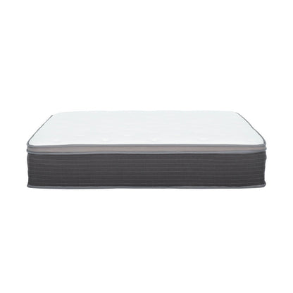 Materasso ibrido a molle insacchettate King Size da 12 pollici, letto in una scatola, materasso in memory foam con gel Euro Top, bianco/grigio