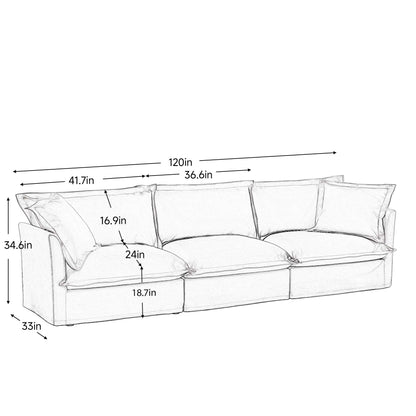 Divano 120 Chenille a 4 posti con morbidi cuscini multipli grandi per soggiorno e camera da letto
