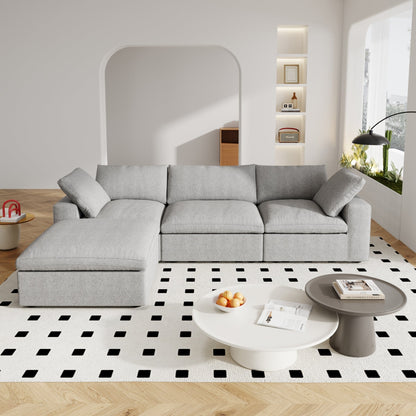 Divano componibile moderno a forma di L da 120 cm, divano modulare in lino con pouf contenitore
